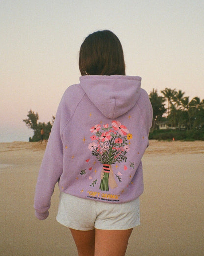 Gift Giving Floral Bouquet Graphic Embroidered Hoodie-Lavender