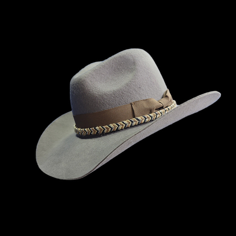 Sunset Rider Cowboy Hat in Light Grey with Brown and Black Bands