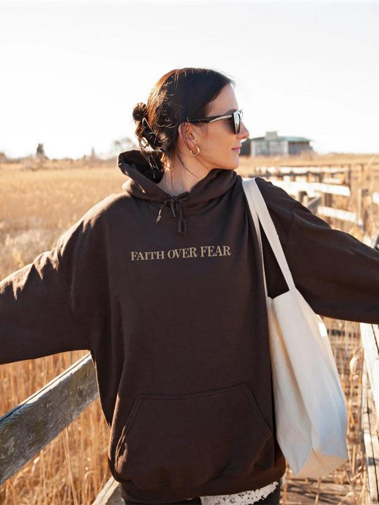 Inspirational Faith Over Fear Printed Hoodie