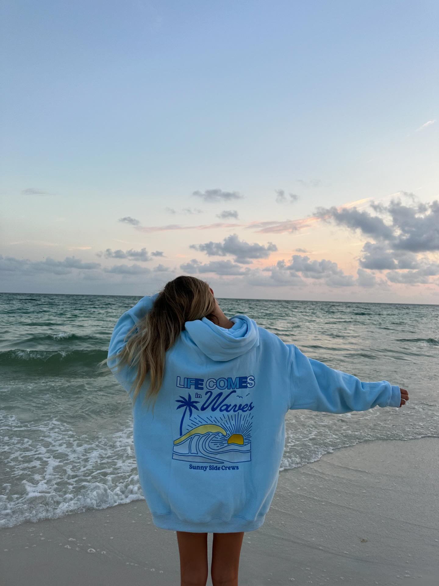 “Life Comes in Waves” -Blue  Printed Hoodie