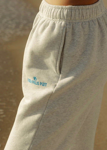 Embroidered Sweatpants-Heather White