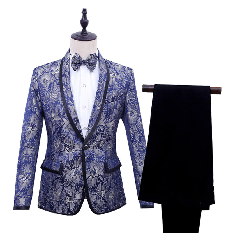 Men Jacquard Tuxedo Suit Two Piece Set｜Bow Tie Free