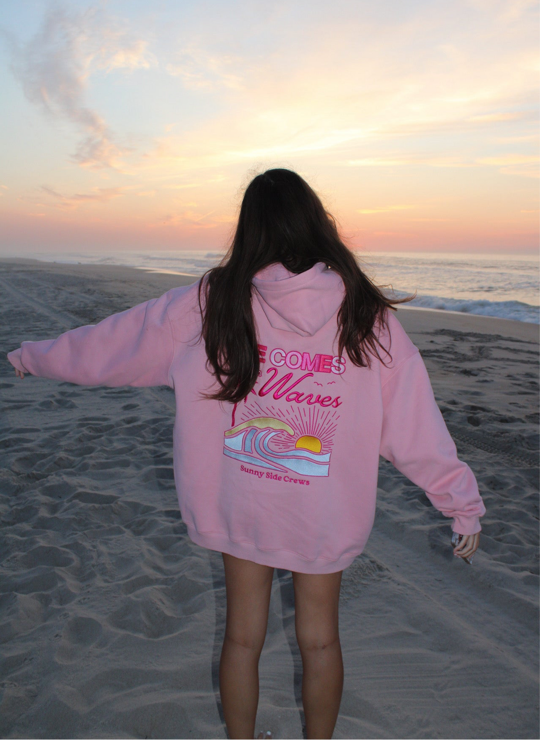 “Life Comes in Waves” -Blush  Printed Hoodie