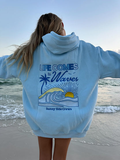 “Life Comes in Waves” -Blue  Printed Hoodie