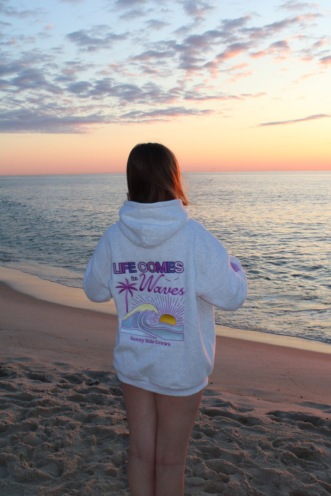 “Life Comes in Waves” -Grey &amp; Purple Printed Hoodie