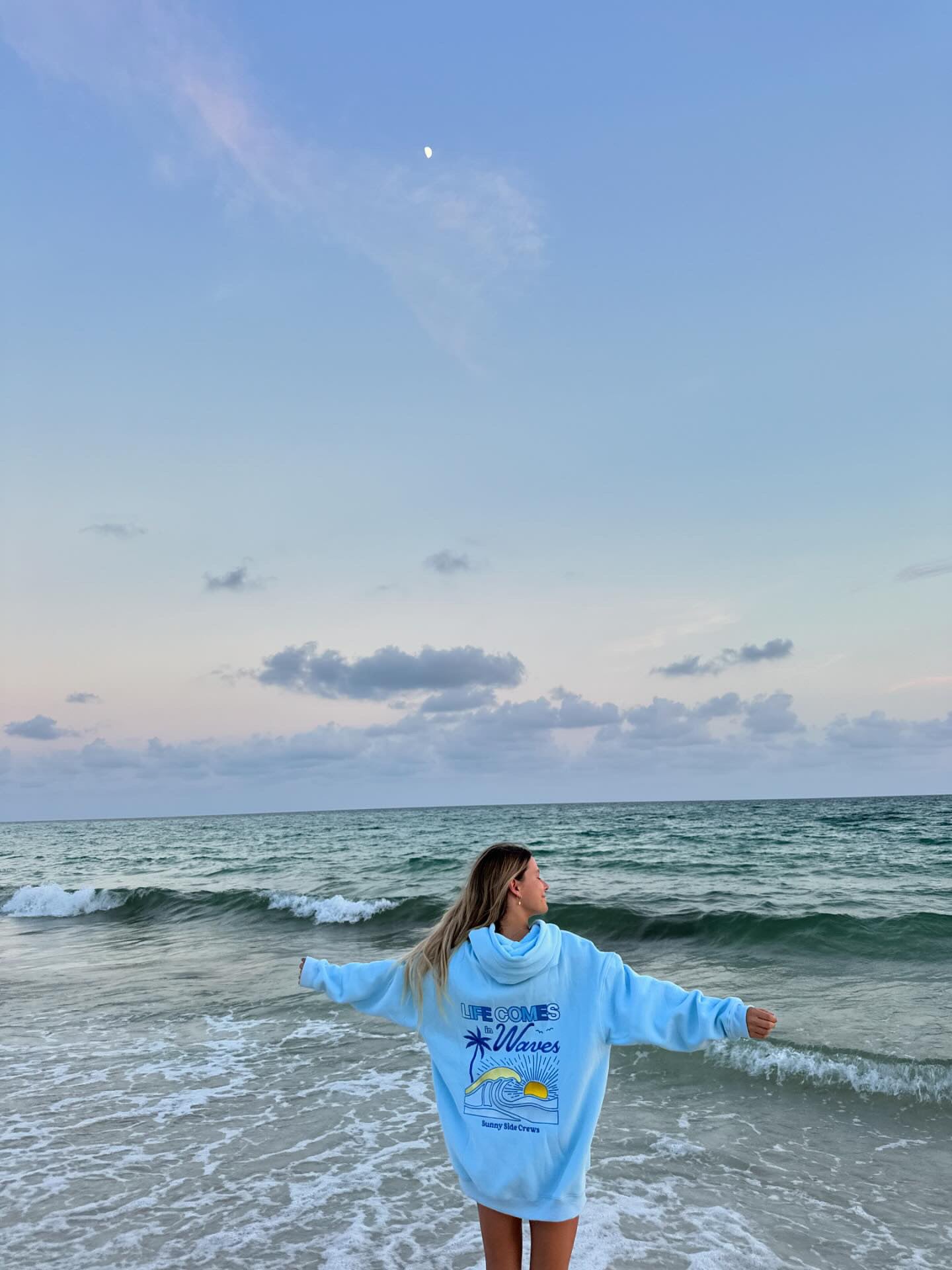 “Life Comes in Waves” -Blue  Printed Hoodie