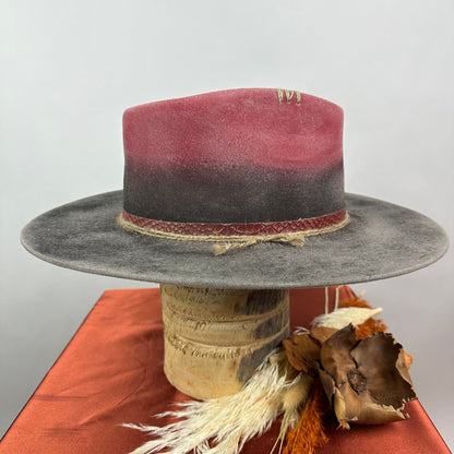 Distressed Fedora Traveler Tale Grey and Red