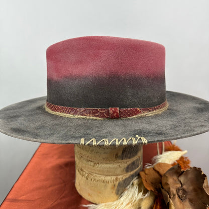 Distressed Fedora Traveler Tale Grey and Red