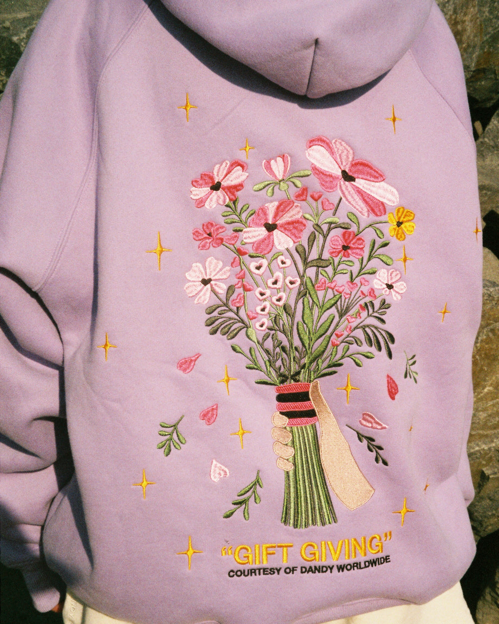 Gift Giving Floral Bouquet Graphic Embroidered Hoodie-Lavender