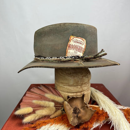 The Moonshiner Brown and Green Distressed Cowboy Hat