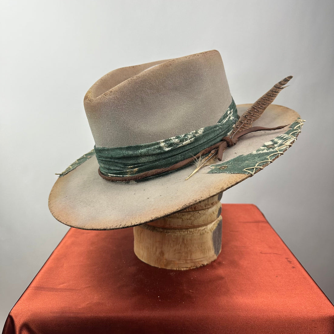 The Monterey Gray &amp; Green Distressed Fedora