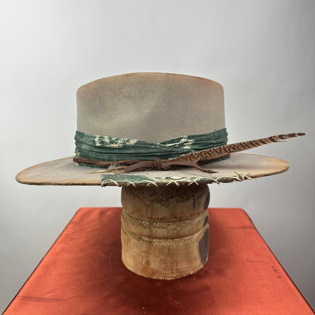 The Monterey Gray &amp; Green Distressed Fedora