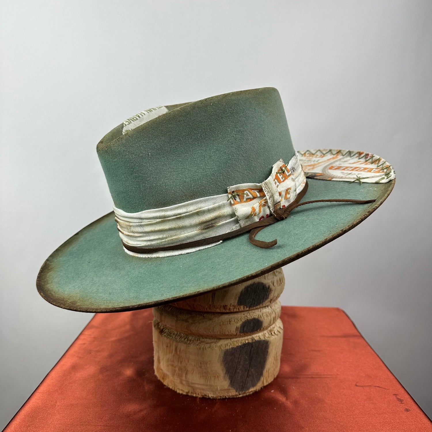 The Monterey Green &amp; Orange Distressed Fedora