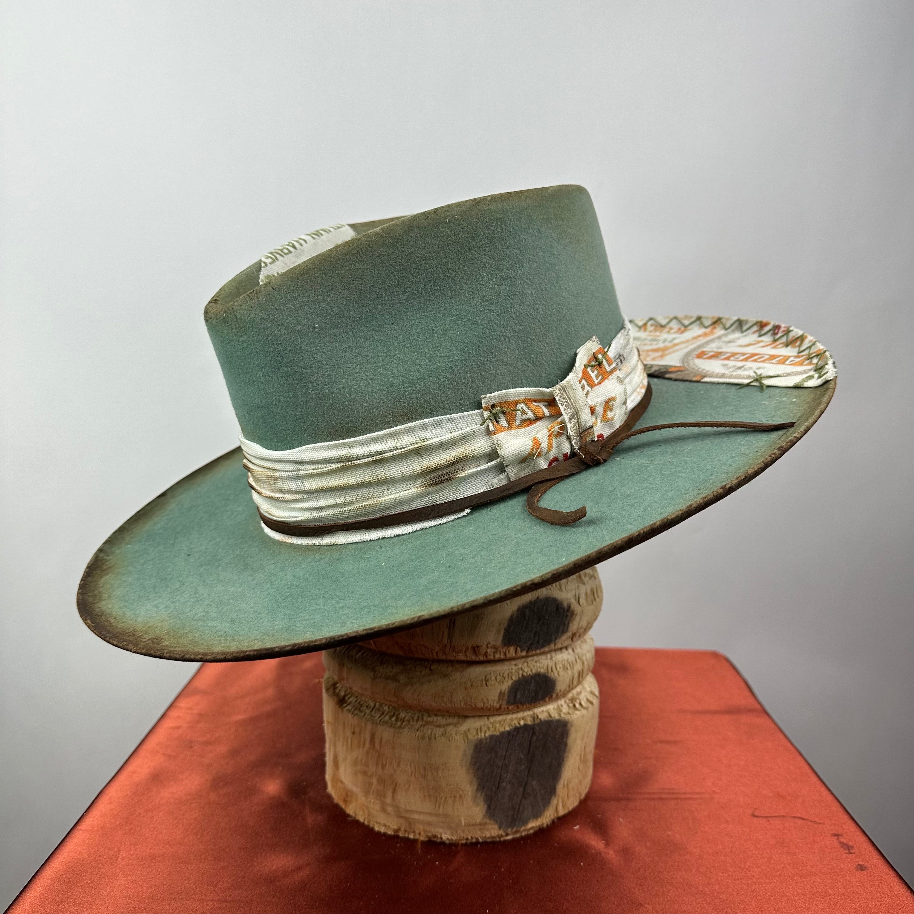 The Monterey Green &amp; Orange Distressed Fedora