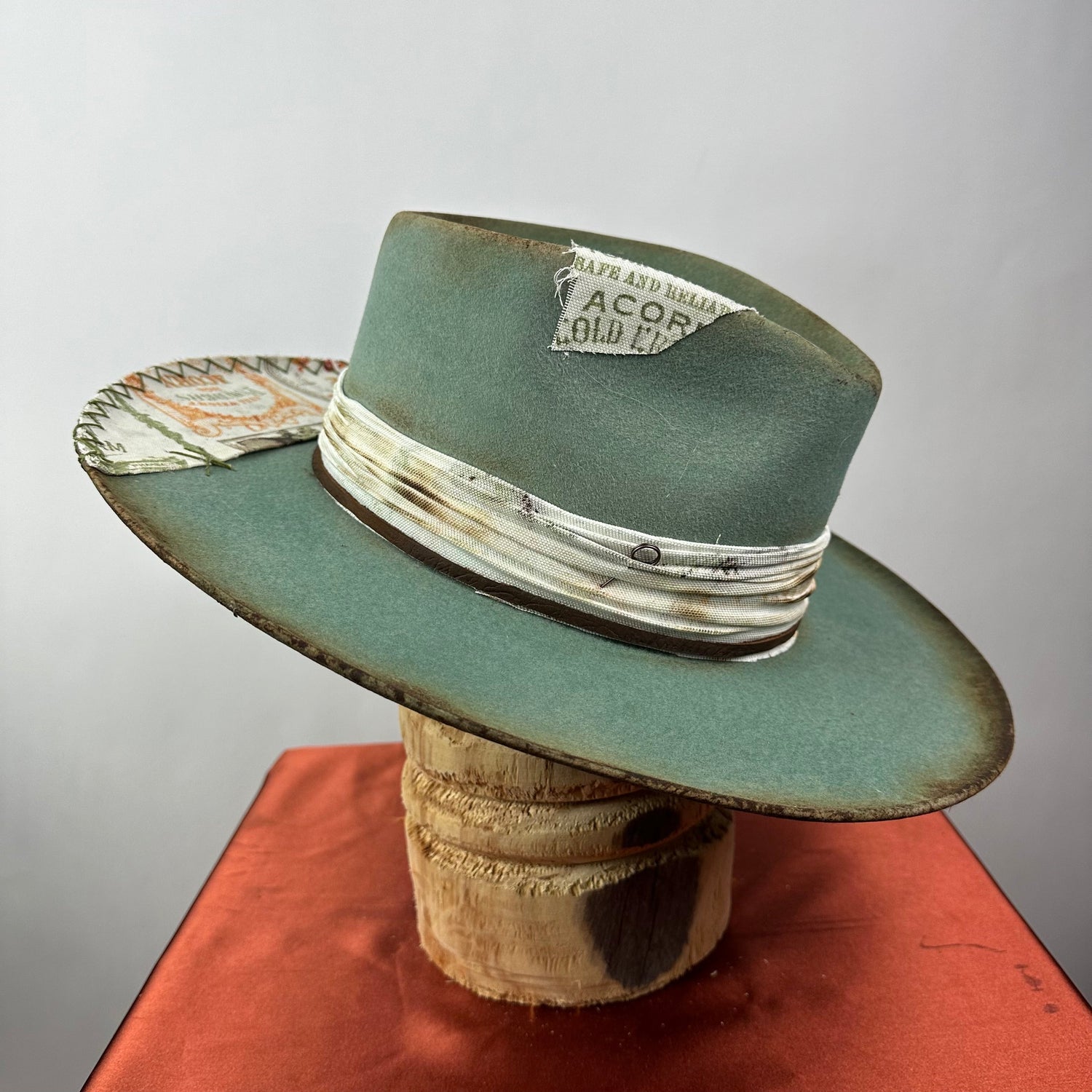 The Monterey Green &amp; Orange Distressed Fedora