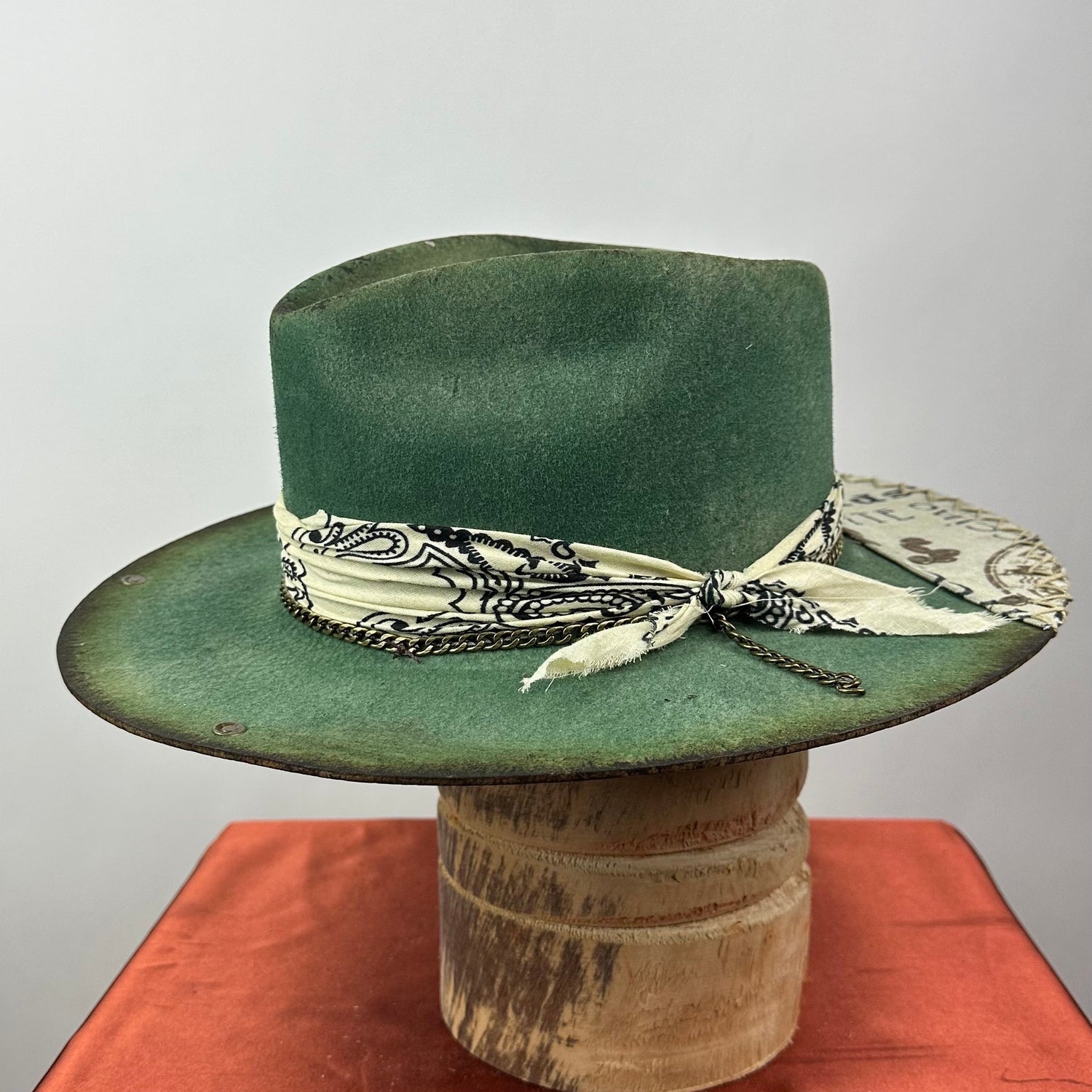 The Monterey Green &amp; Natural Distressed Fedora