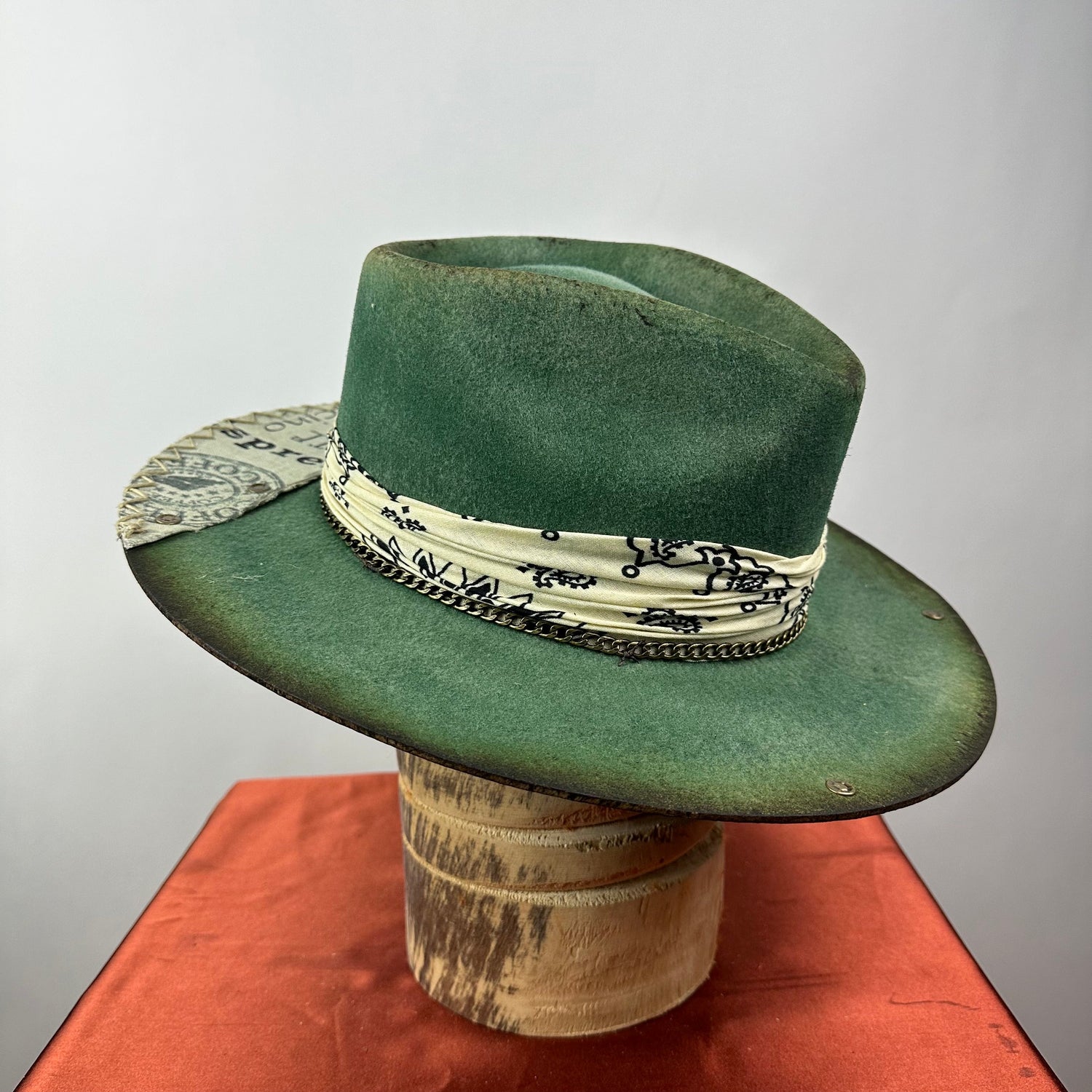 The Monterey Green &amp; Natural Distressed Fedora