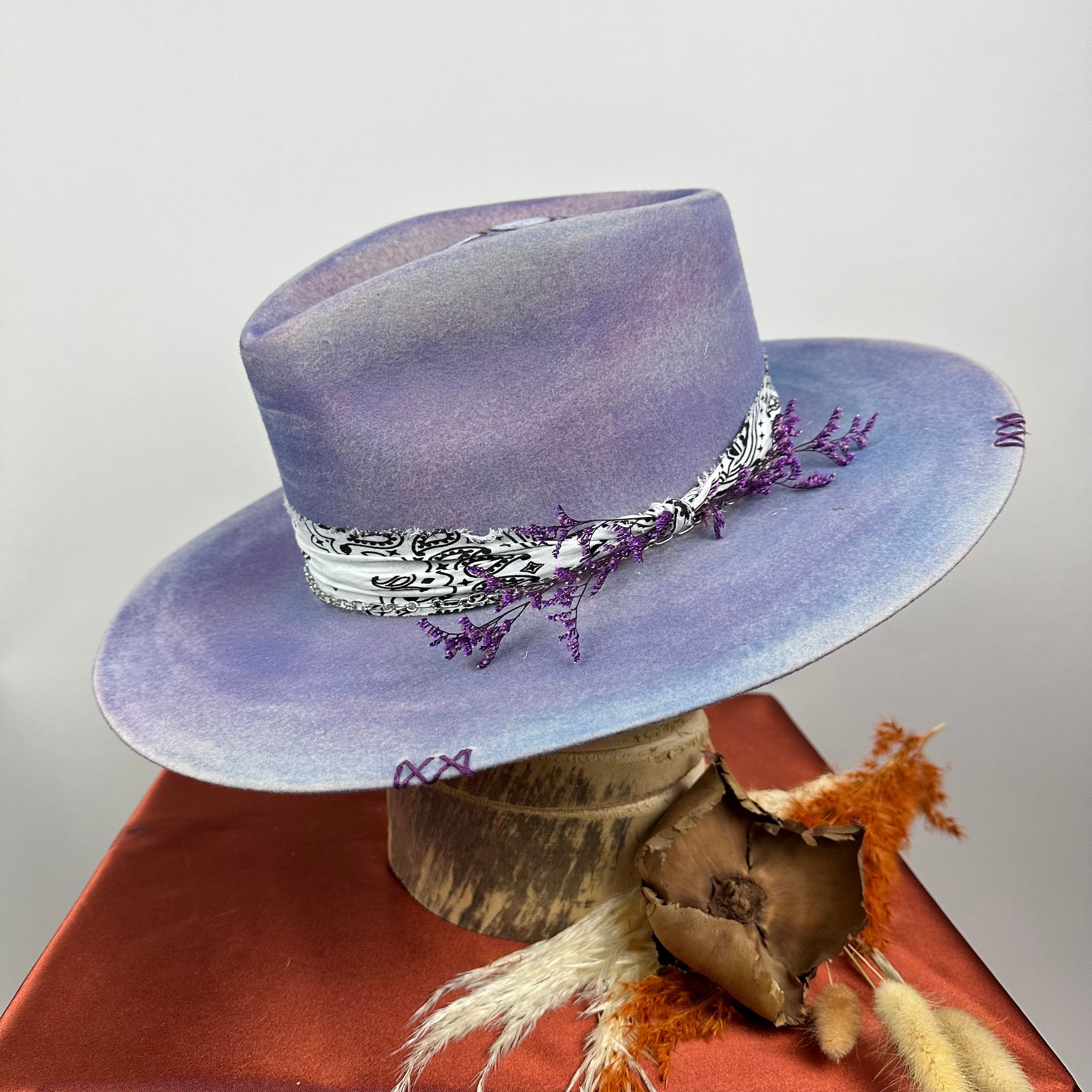 Distressed Fedora Road Warrior Lavender and Blue