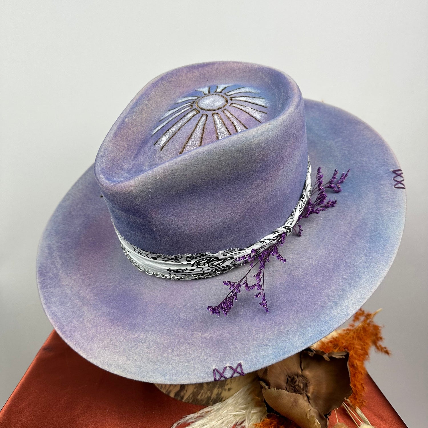 Distressed Fedora Road Warrior Lavender and Blue