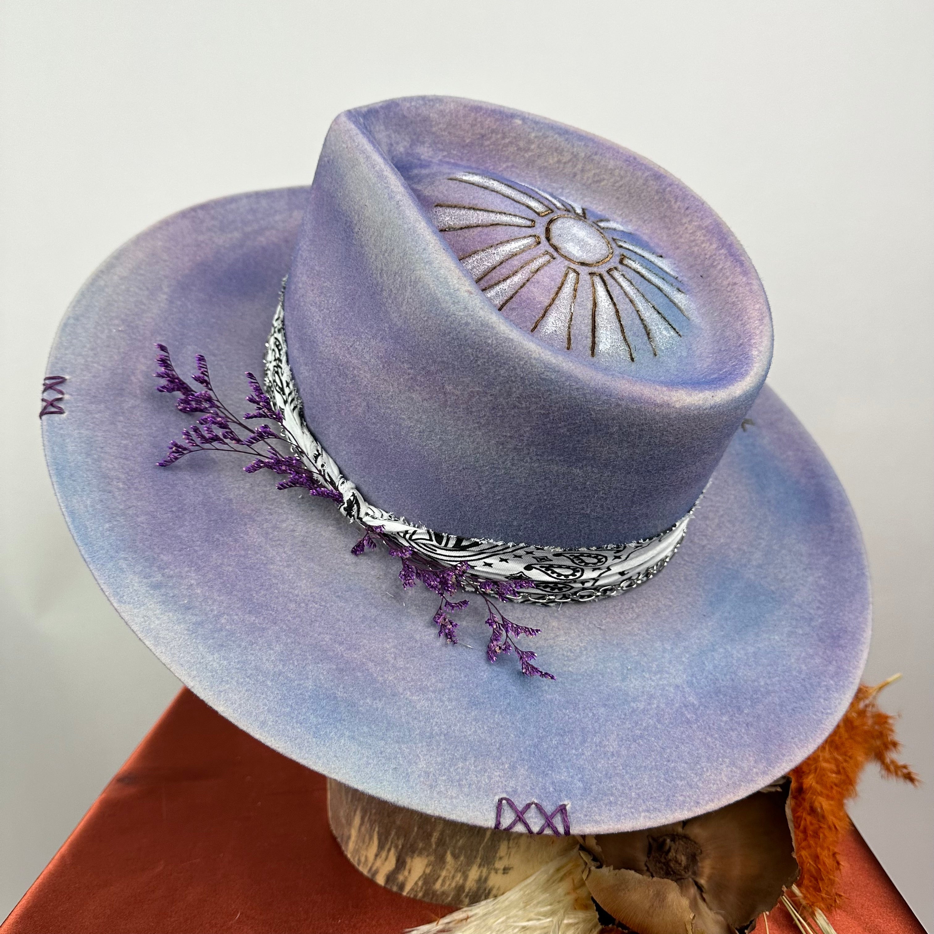 Distressed Fedora Road Warrior Lavender and Blue