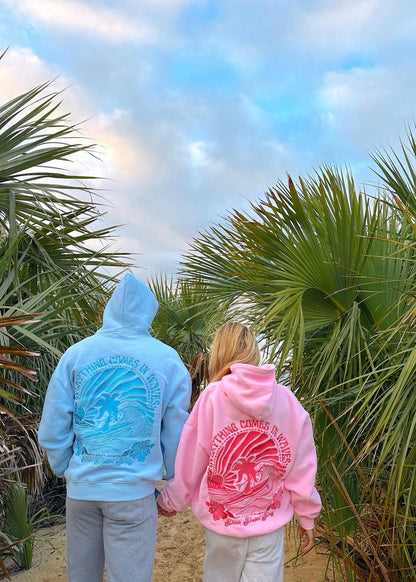 Everything Comes in Waves -Pink Hoodie Embroidered