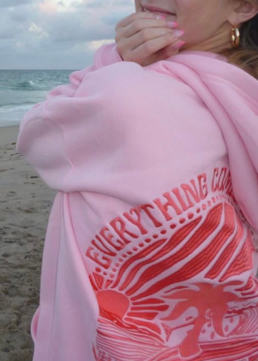 Everything Comes in Waves -Pink Hoodie Embroidered