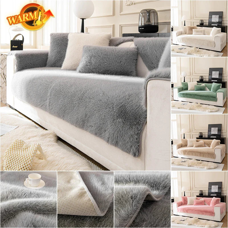 Mink Velvet Sofa Pad Warm Sofa Covers Anti-Slip Pattern Backing Protects Couch Cushions Velvet Sectional Couch Cover For Home