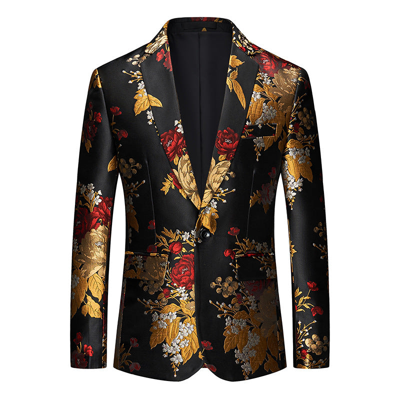 Fire Flower Print Men Blazer Tuxedo Jackets