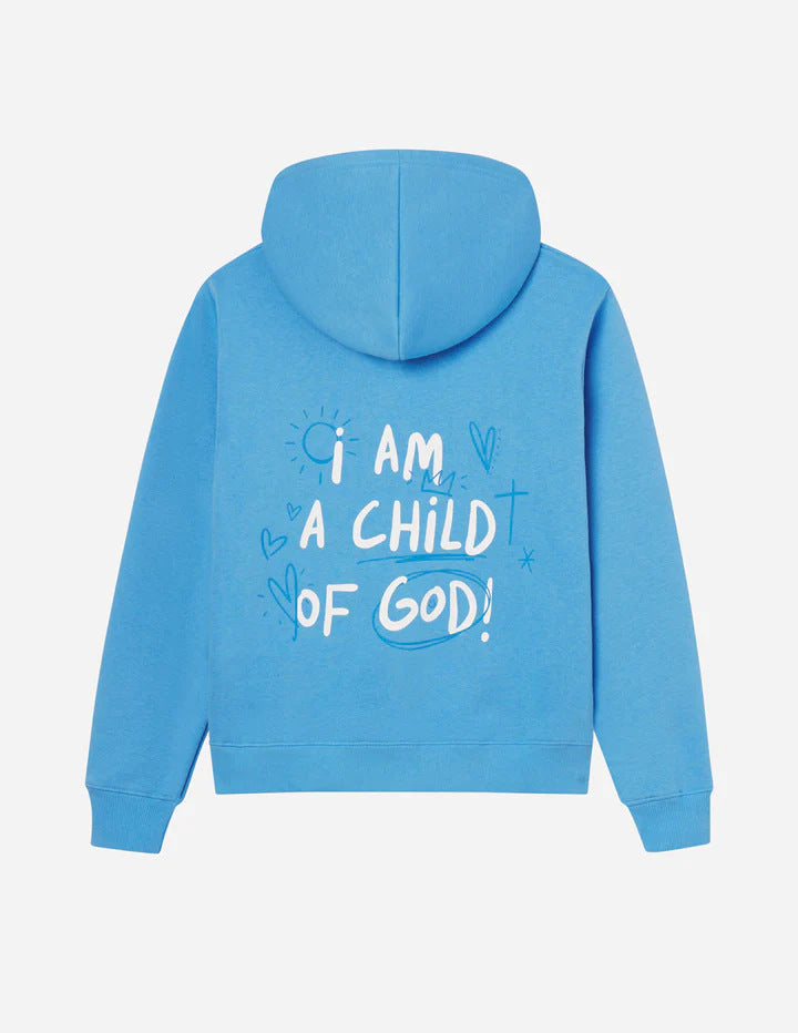 Inspirational  I Am A Child Of God Printed Hoodie -Blue