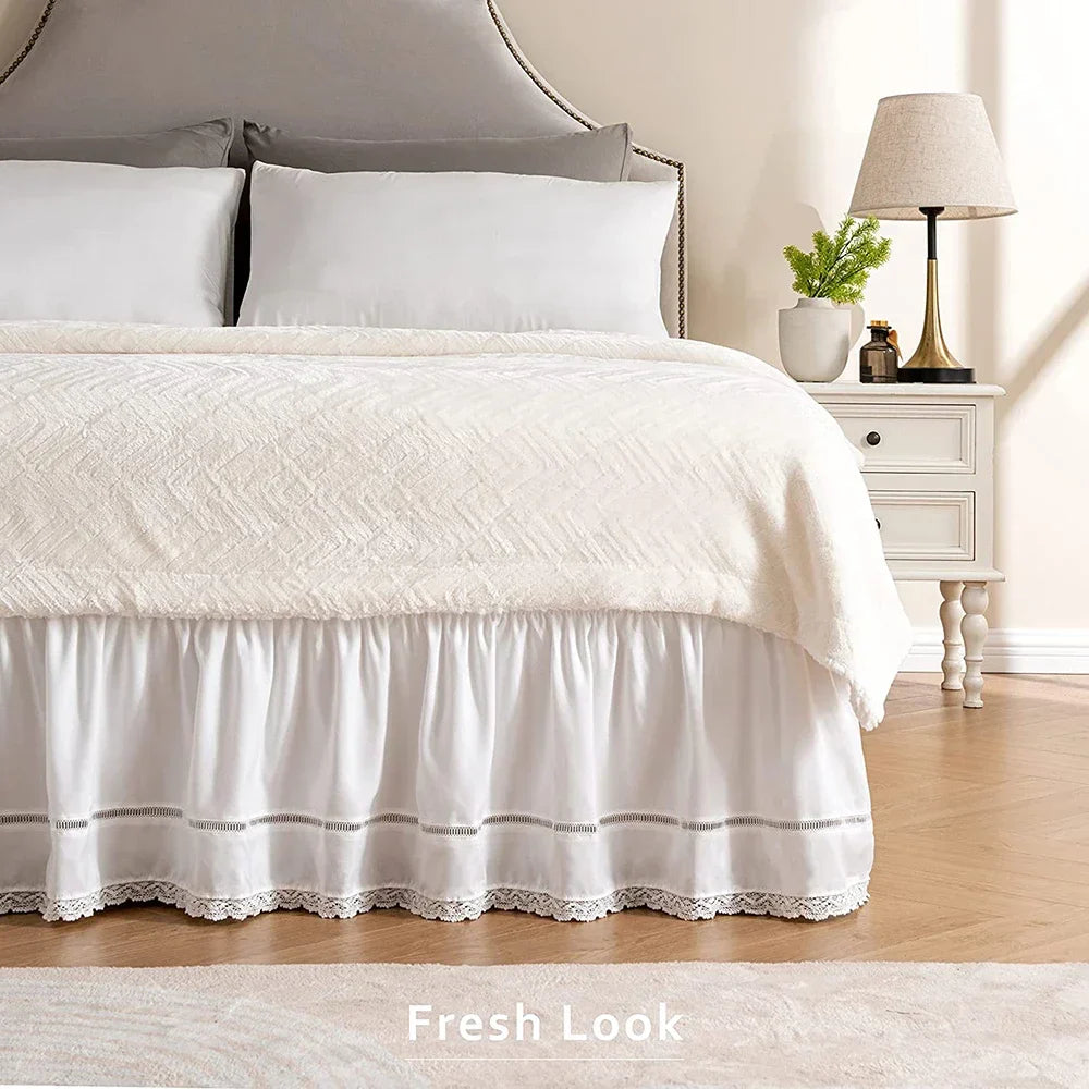 Wrap Around Ruffles Bed Skirt with Adjustable Belts