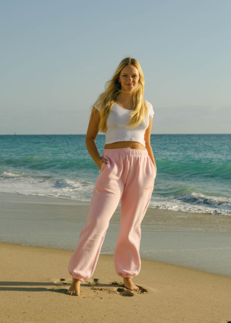 Embroidered Sweatpants-Pink