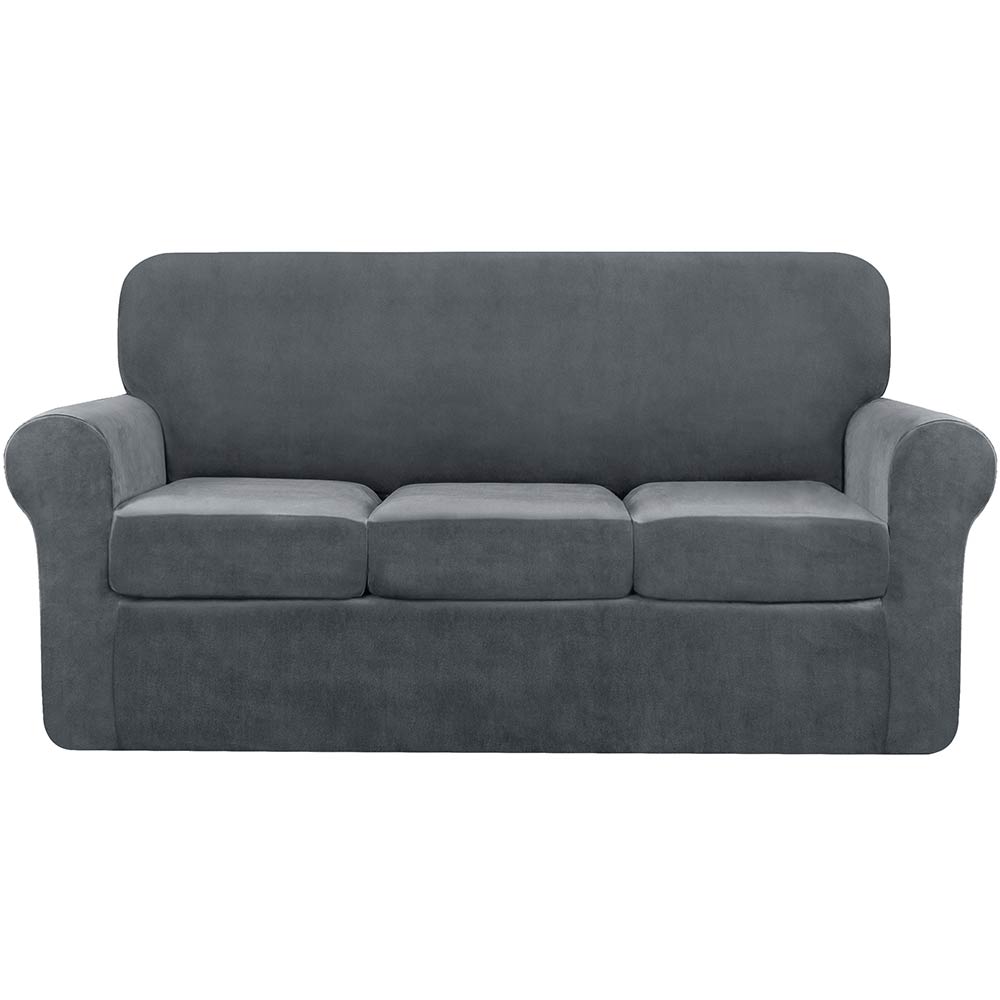 Velvet Plush Stretch Sofa Cover Includes Separate Seat Covers