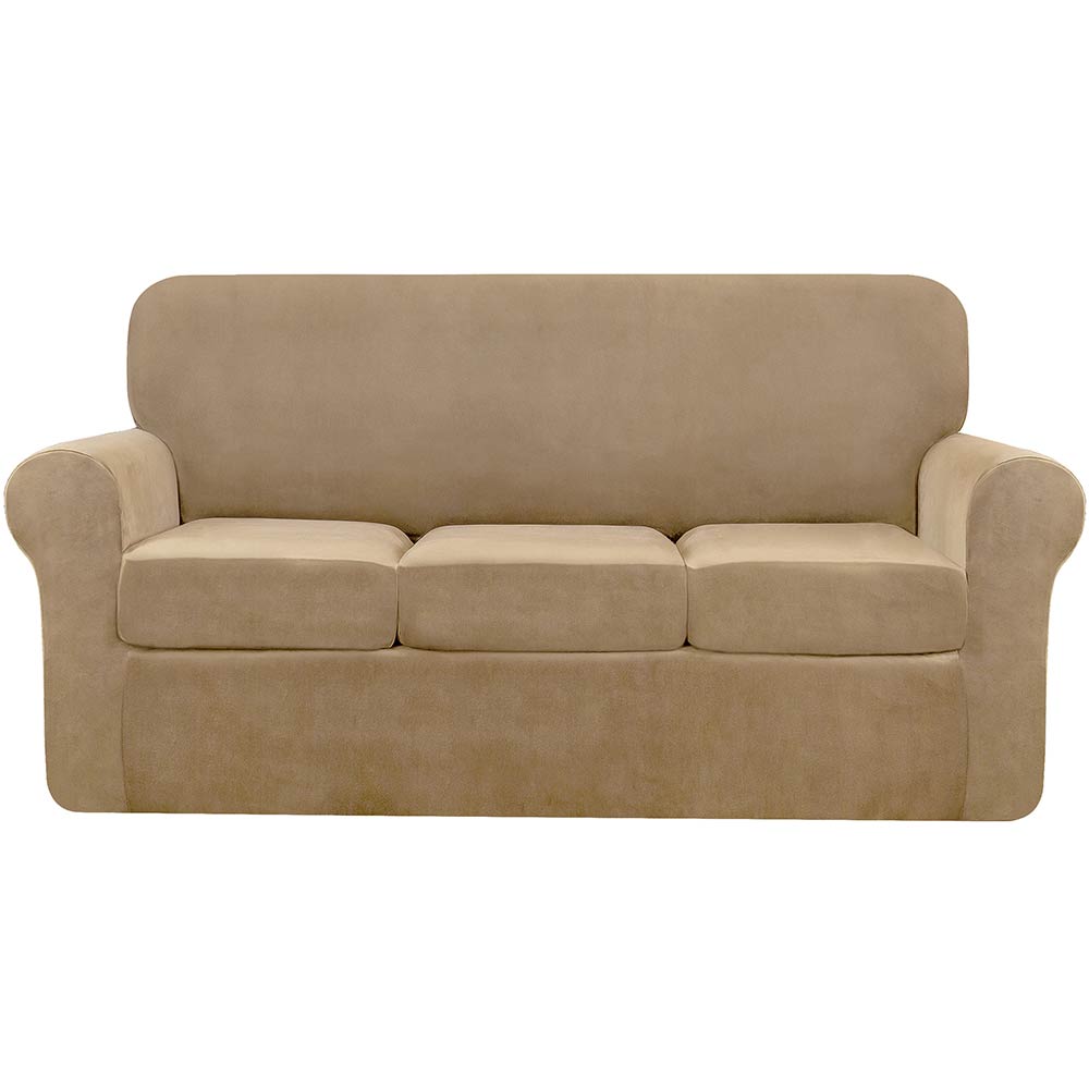 Velvet Plush Stretch Sofa Cover Includes Separate Seat Covers