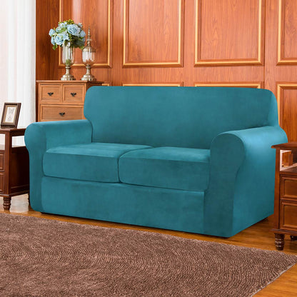 Velvet Plush Stretch Sofa Cover Includes Separate Seat Covers