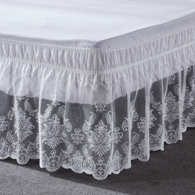 White Embroidered Bed Skirt Elastic Band Bed Skirt