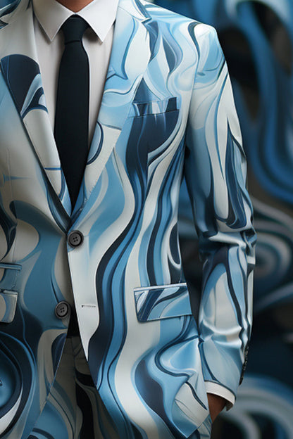 Fantasy Blue Printed suit party stage prom suit two-piece set