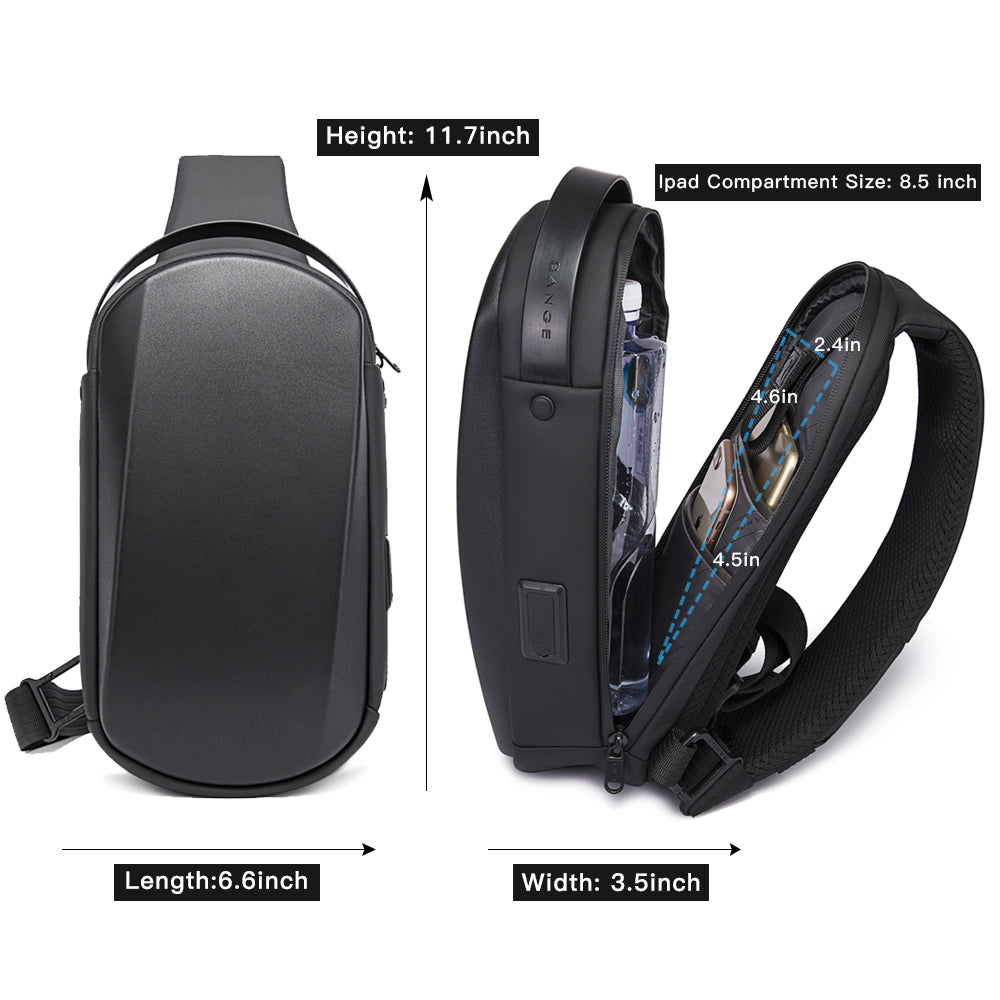 Sling Bag Waterproof Shell Crossbody Bag Backpack for Men with USB Charging Port